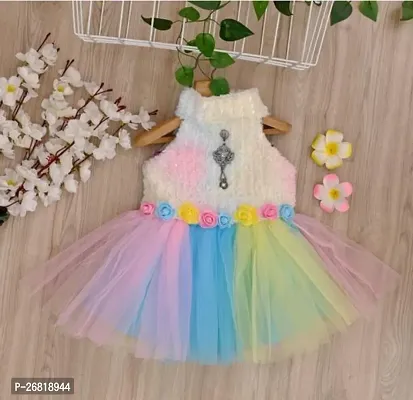 Fabulous Multicoloured Net Embellished Frocks For Girls-thumb0