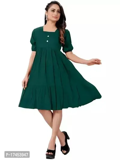 Stylish Green Rayon Solid A-Line Dress For Women
