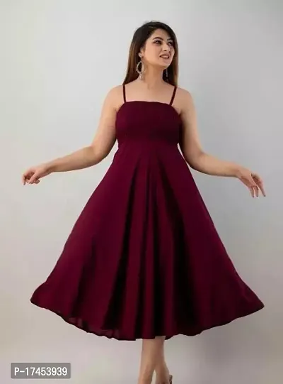Stylish Maroon Rayon Solid A-Line Dress For Women