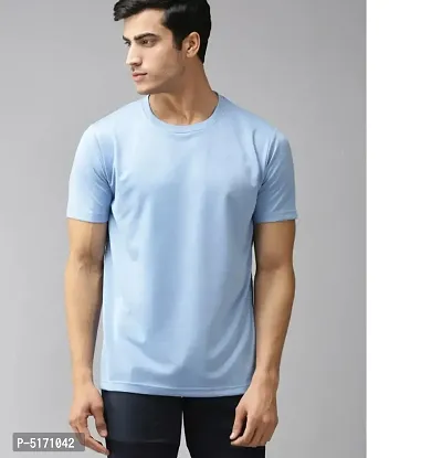 BLUE MENS COTTON ROUND NECK SOLID TSHIRTS-thumb0