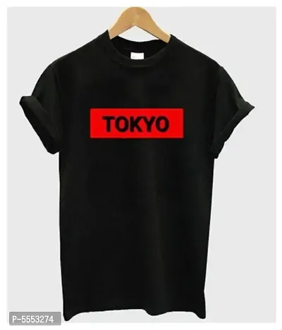 TOKYO BLACK PRINTED ROUND NECK TSHIRTS