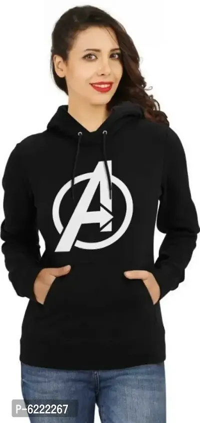 Avengers Printed Womens Black Hooded Sweatshirt-thumb0