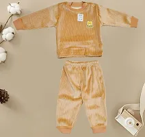 Harry Presents Kids Winter Wear Clothing Set Baby Boys and Girls Unisex Soft And Comfortable Velvet Woolen Full Sleeves T-Shirt and Pajama Clothing Set (BROWN)-thumb1