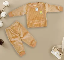 Harry Presents Kids Winter Wear Clothing Set Baby Boys and Girls Unisex Soft And Comfortable Velvet Woolen Full Sleeves T-Shirt and Pajama Clothing Set (BROWN)-thumb2