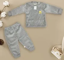 Harry Presents Kids Winter Wear Clothing Set Baby Boys and Girls Unisex Soft And Comfortable Velvet Woolen Full Sleeves T-Shirt and Pajama Clothing Set (GREY)-thumb2