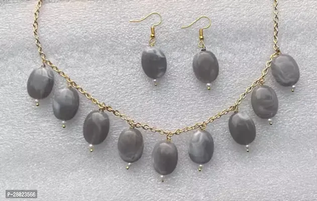 Stylish Grey Brass Beads Jewellery Set For Women