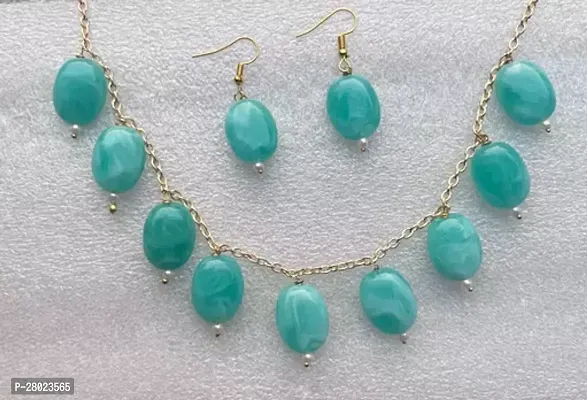 Stylish Green Brass Beads Jewellery Set For Women