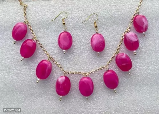Stylish Pink Brass Beads Jewellery Set For Women