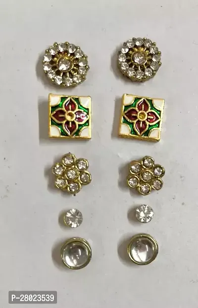 Multicoloured Brass No Stone Studs Earrings For Women Pack of 5