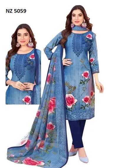 Stylish Synthetic Floral Printed Unstitched Suit