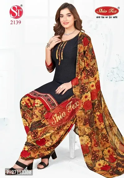 Classic Synthetic Printed Dress Material with Dupatta