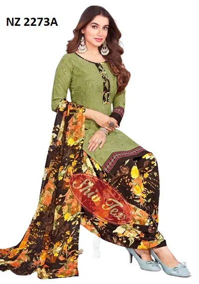 Stylish Synthetic Crepe Printed Unstitched Suit