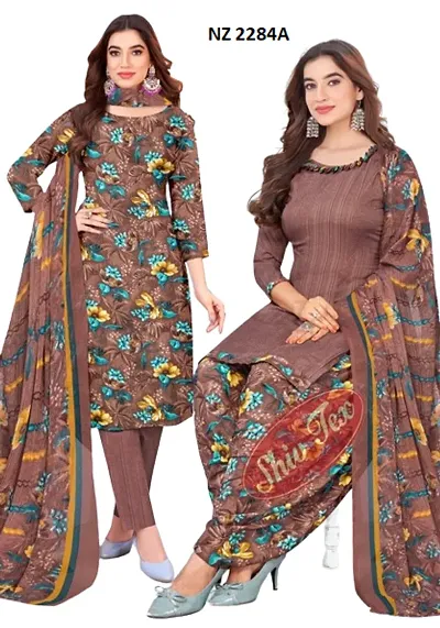 Stylish Synthetic Crepe Printed Unstitched Suit