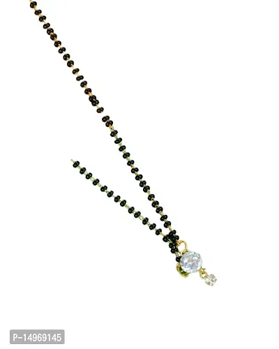 Women Gold Plated Mangalsutra American Diamond Pendant Black Bead Chain With Earring-thumb0