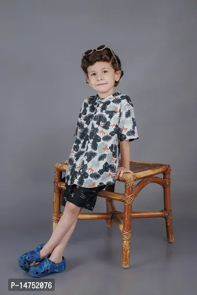 Elegant Grey Cotton Printed Shirts For Boys