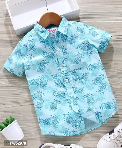 Elegant Turquoise Cotton Printed Shirts For Boys