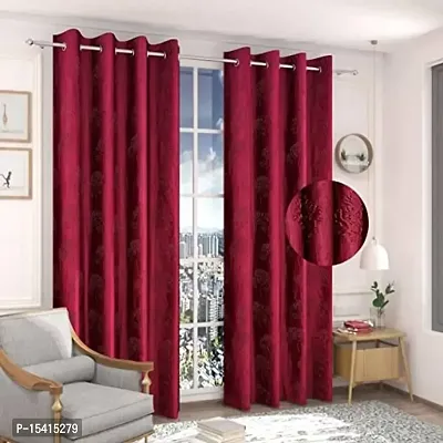 Punching imbose Curtains,Colour Maroon,Pack of 2,Size 5 feet-thumb0