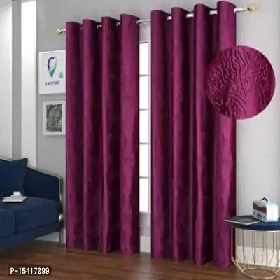 Punching imbose Curtains,Colour Purple,Pack of 2,,Size 5 feet-thumb0