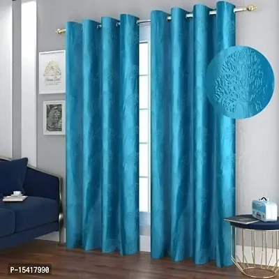 Punching imbose Curtains,Colour Sky Blue,Size 9 feet Pack of 2