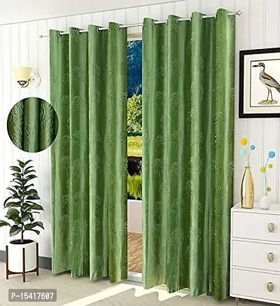 Punching imbose Curtains,Colour,Green,Pack of 2,Size 9 feet