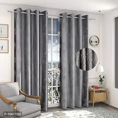 Punching imbose Curtains,Size 9 ,Colour Grey,Pack of 2,Fabric Polyester