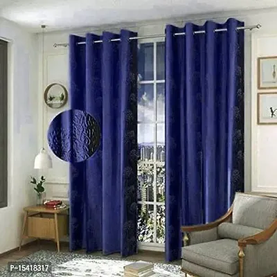 Punching imbose Curtain,Size 5 feet,Colour Blue,Pack of 2-thumb0