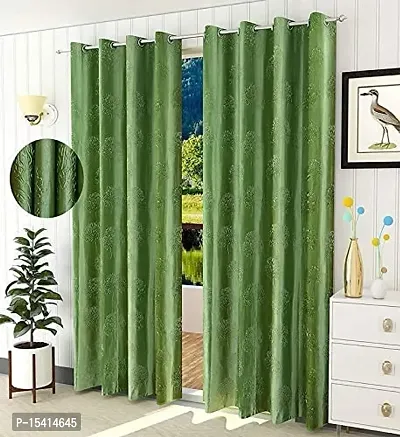 Punching imbose Curtains,Colour Green,Size 7 feet,Pack of 2