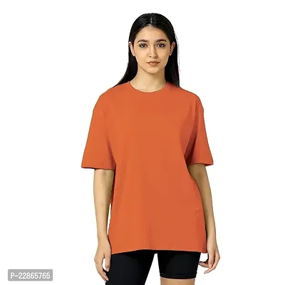 Elegant Orange Cotton Solid Tshirt For Women