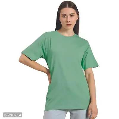 Elegant Green Cotton Solid Tshirt For Women