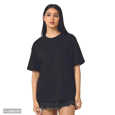 Elegant Black Cotton Solid Tshirt For Women-thumb0