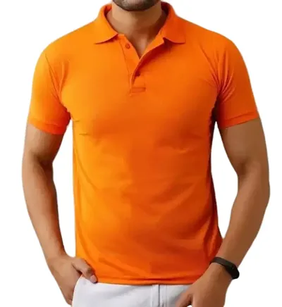MOONSH!NE Men's Poly Cotton Half Sleeves Solid Regular Fit Matty Polo T-Shirt