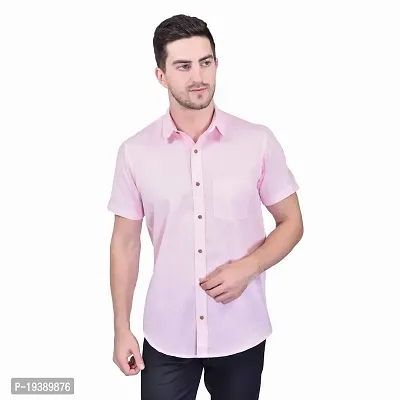 SHIRA 24 Men Regular Fit Solid Cotton Linen Blend Half Casual Shirt