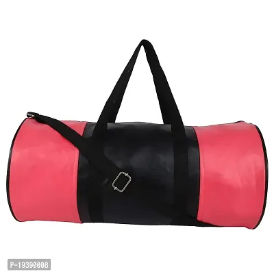 SHIRA 24 Duffles Sports Synthetic Leather Gym Bag with Shoulder Strap for Men and Women || Gym Bag (Black_Pink)