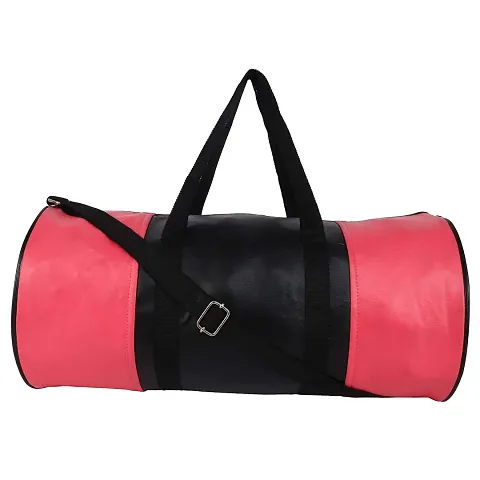 SHIRA 24 Duffles Sports Synthetic Leather Gym Bag with Shoulder Strap for Men and Women || Gym Bag (Black_Pink)