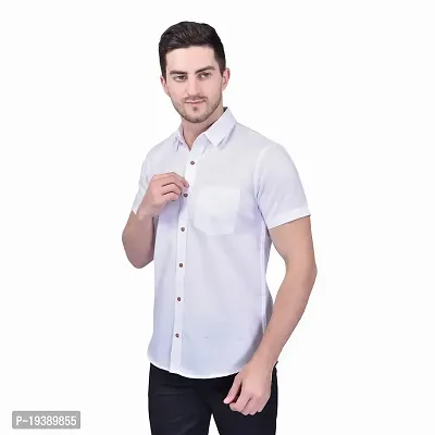 SHIRA 24 Men Regular Fit Solid Cotton Linen Blend Half Casual Shirt-thumb3