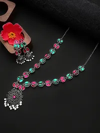 Germen Silver Multicolor Stone Floral Design Necklace Set-thumb2