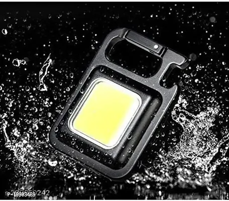 New Keychain LED - Light 2-Hours Battery Life with Bottle Opener, Magnetic Base and Folding Bracket Mini COB 500 Lumens Rechargeable Emergency Light (Square with 4 Modes, Aluminum)-thumb0