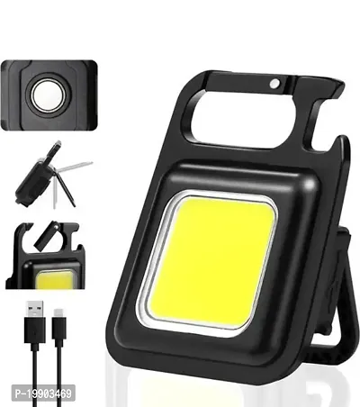 New Keychain LED - Light 2-Hours Battery Life with Bottle Opener, Magnetic Base and Folding Bracket Mini COB 500 Lumens Rechargeable Emergency Light (Square with 4 Modes, Aluminum)-thumb2