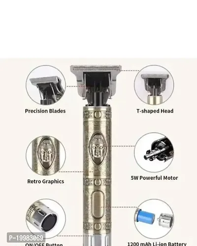 Max top Men's Hair Trimmer Heavy Quality Rechargeable Buddha Trimmer Machine, Professional full Metal Body Trimmer Cum Outliner, T-Blade Bald Beard Shaver, Buddha Design Hair Clipper Trimmer (Golden)-thumb5