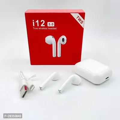 i12 tws air  pod wireless earbud real stereo sport i12 BT 5.0-5TB Bluetooth Headset (Classy White, True Wireless)-thumb0