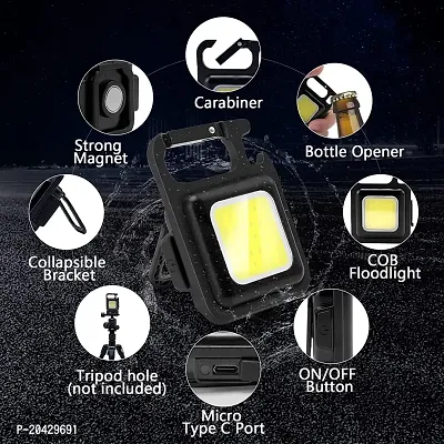 Rechargeable LED COB Mini Flashlights Bright light with keychain Torch LED Front Rear Light Combo-thumb3