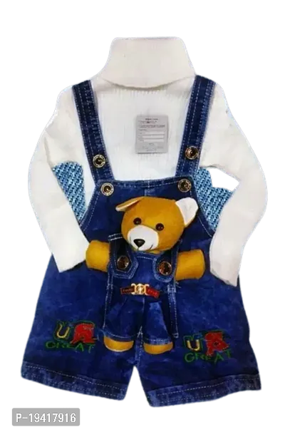 Stylish Cotton Hosiery Printed Dungaree Set For Baby Boys-thumb0