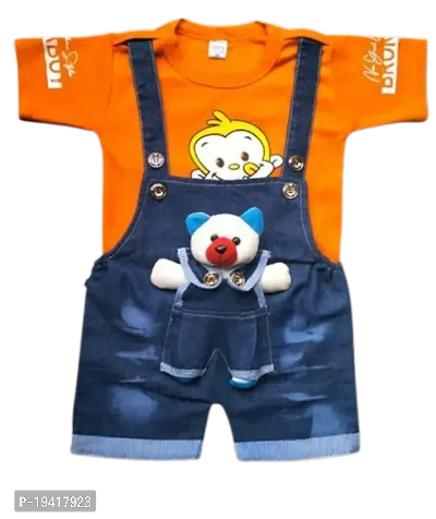 Stylish Cotton Hosiery Printed Dungaree Set For Baby Boys