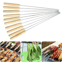 Steel  Wooden Handle Barbecue Bbq Skewers - Pack Of 6-thumb2