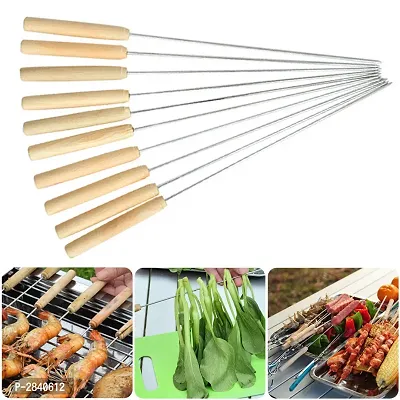 Steel  Wooden Handle Barbecue Bbq Skewers - Pack Of 6-thumb3