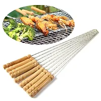 Steel  Wooden Handle Barbecue Bbq Skewers - Pack Of 8-thumb2