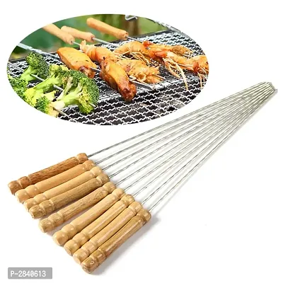 Steel  Wooden Handle Barbecue Bbq Skewers - Pack Of 8-thumb3