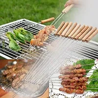 Steel  Wooden Handle Barbecue Bbq Skewers - Pack Of 10-thumb2