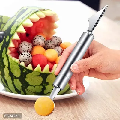 2-In-1 Stainless Steel Melon Baller Scoop Fruit  Ice Cream Carving Knife With Spoon (Assorted) - 1 Piece-thumb0