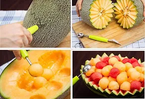 2-In-1 Stainless Steel Melon Baller Scoop Fruit  Ice Cream Carving Knife With Spoon (Assorted) - 1 Piece-thumb2